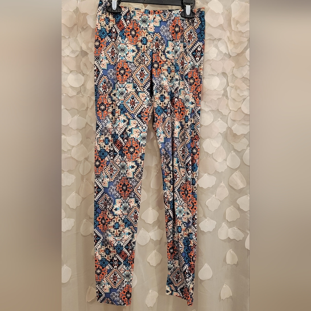 Ultra Flirt Blue and Orange Size M Patterned Leggings - Picture 2 of 5